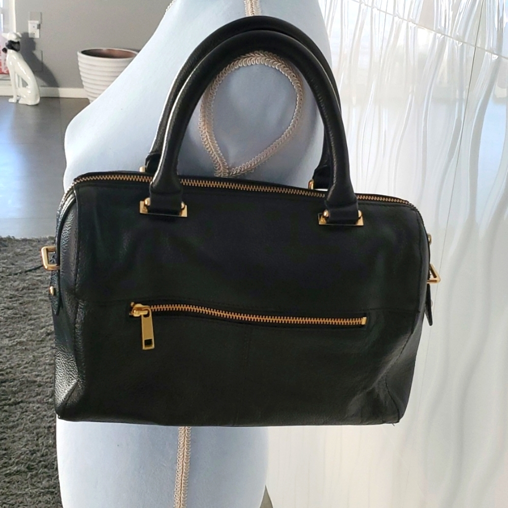 GENUINE LEATHER BAG WITH GOLD HARDWARE BLACK